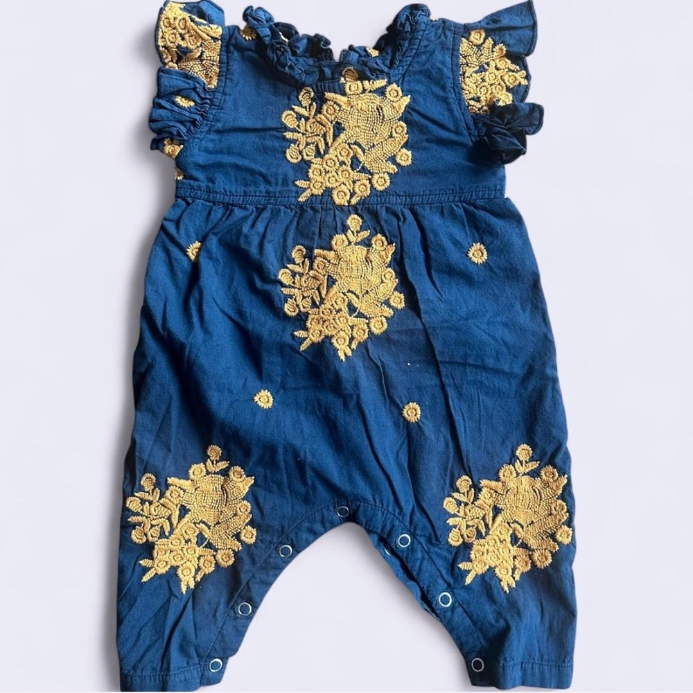 Pink Chicken Navy and Gold Floral Romper
